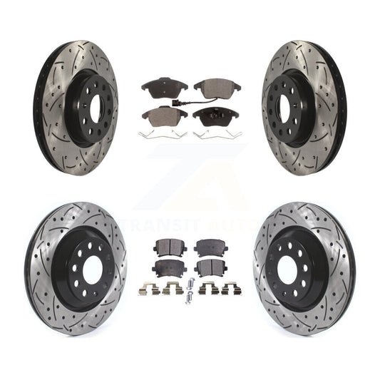 [Avant + Arrière] Kit de disque (percé rainuré revêtu) et plaquette (semi-métallique) de frein pour 2009-2010 Volkswagen Passat CC avec 312mm Diameter Rotor KDF-100656