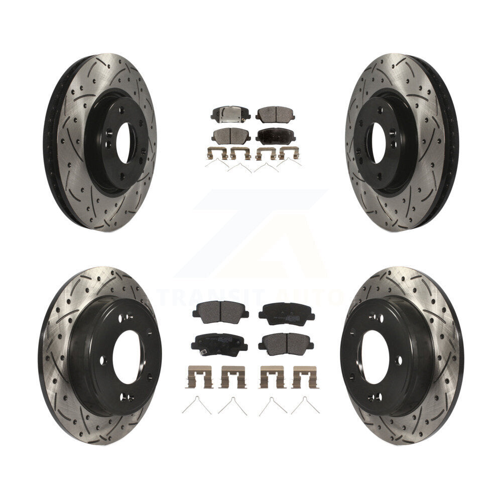 [Avant + Arrière] Kit de disque (percé rainuré revêtu) et plaquette (semi-métallique) de frein pour Hyundai Veloster KDF-100657
