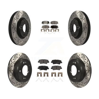[Avant + Arrière] Kit de disque (percé rainuré revêtu) et plaquette (semi-métallique) de frein pour Hyundai Veloster KDF-100657