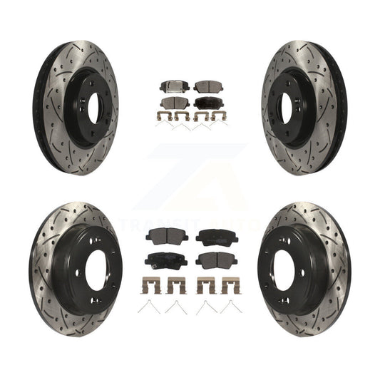 [Avant + Arrière] Kit de disque (percé rainuré revêtu) et plaquette (semi-métallique) de frein pour Hyundai Veloster KDF-100657