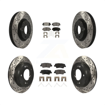 [Avant + Arrière] Kit de disque (percé rainuré revêtu) et plaquette (semi-métallique) de frein pour 2016 Hyundai Veloster Tech SE KDF-100658 par Transit Auto
