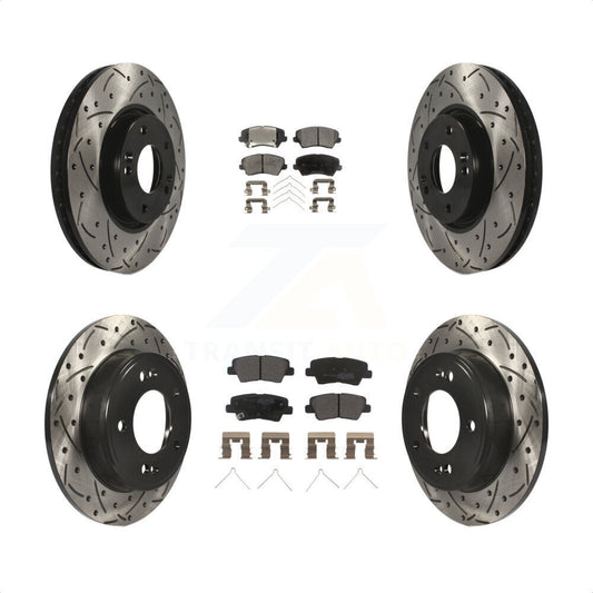 [Avant + Arrière] Kit de disque (percé rainuré revêtu) et plaquette (semi-métallique) de frein pour 2016 Hyundai Veloster Tech SE KDF-100658 par Transit Auto