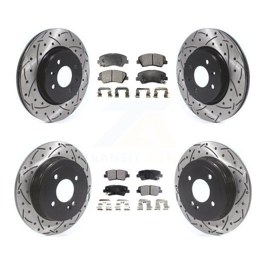 [Avant + Arrière] Kit de disque (percé rainuré revêtu) et plaquette (semi-métallique) de frein pour Kia Rio KDF-100663