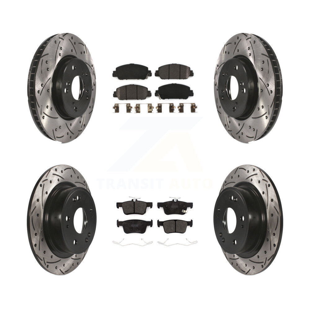 [Avant + Arrière] Kit de disque (percé rainuré revêtu) et plaquette (semi-métallique) de frein pour Honda Accord KDF-100664