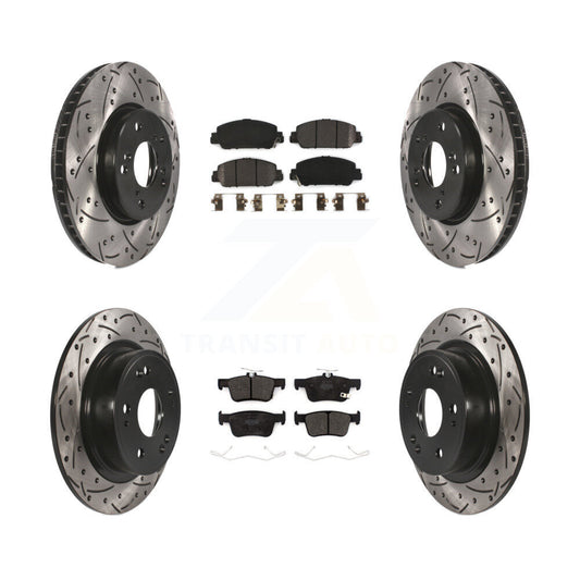 [Avant + Arrière] Kit de disque (percé rainuré revêtu) et plaquette (semi-métallique) de frein pour Honda Accord KDF-100664