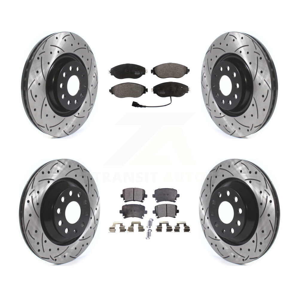 [Avant + Arrière] Kit de disque (percé rainuré revêtu) et plaquette (semi-métallique) de frein pour Volkswagen GTI KDF-100667