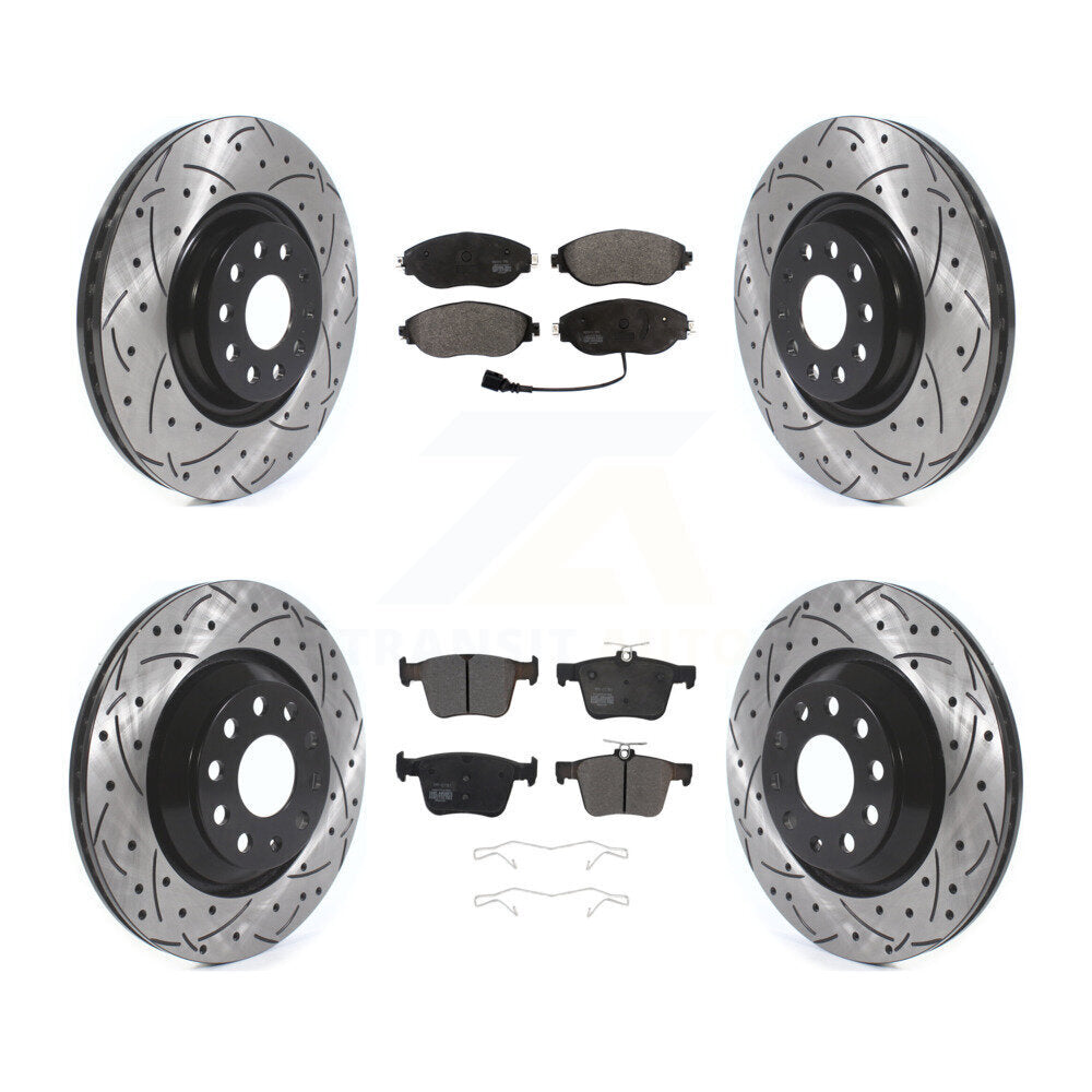 [Avant + Arrière] Kit de disque (percé rainuré revêtu) et plaquette (semi-métallique) de frein pour Audi Volkswagen Golf R S3 Q3 Arteon KDF-100668