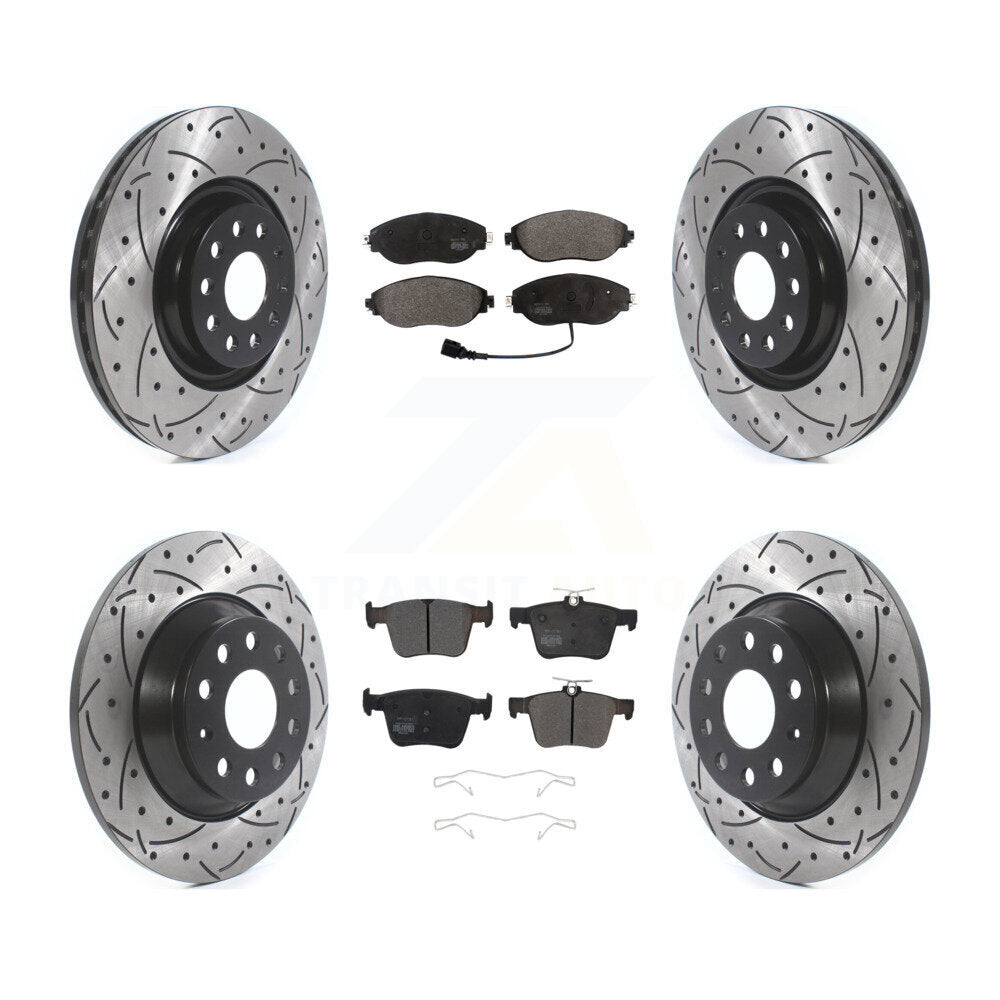 [Avant + Arrière] Kit de disque (percé rainuré revêtu) et plaquette (semi-métallique) de frein pour Volkswagen Tiguan Jetta KDF-100669