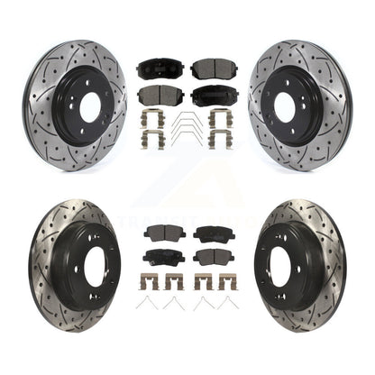 [Avant + Arrière] Kit de disque (percé rainuré revêtu) et plaquette (semi-métallique) de frein pour Kia Soul Forte KDF-100674