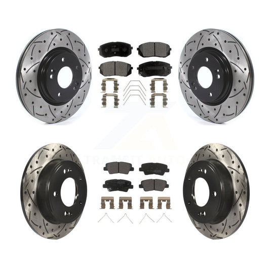 [Avant + Arrière] Kit de disque (percé rainuré revêtu) et plaquette (semi-métallique) de frein pour Kia Soul Forte KDF-100674