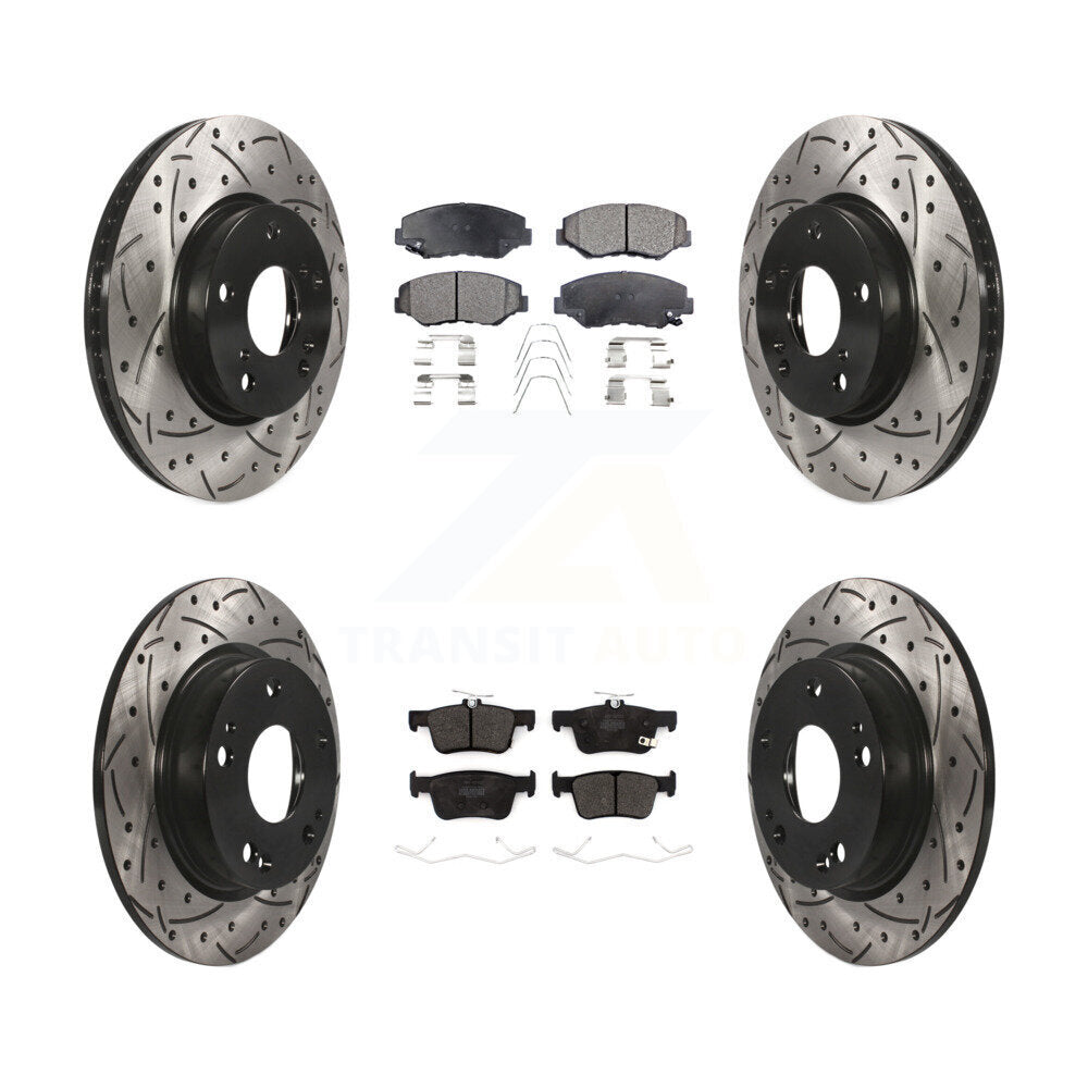 [Avant + Arrière] Kit de disque (percé rainuré revêtu) et plaquette (semi-métallique) de frein pour Honda Civic KDF-100679