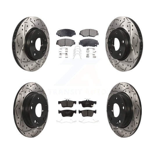 [Avant + Arrière] Kit de disque (percé rainuré revêtu) et plaquette (semi-métallique) de frein pour Honda Civic KDF-100679
