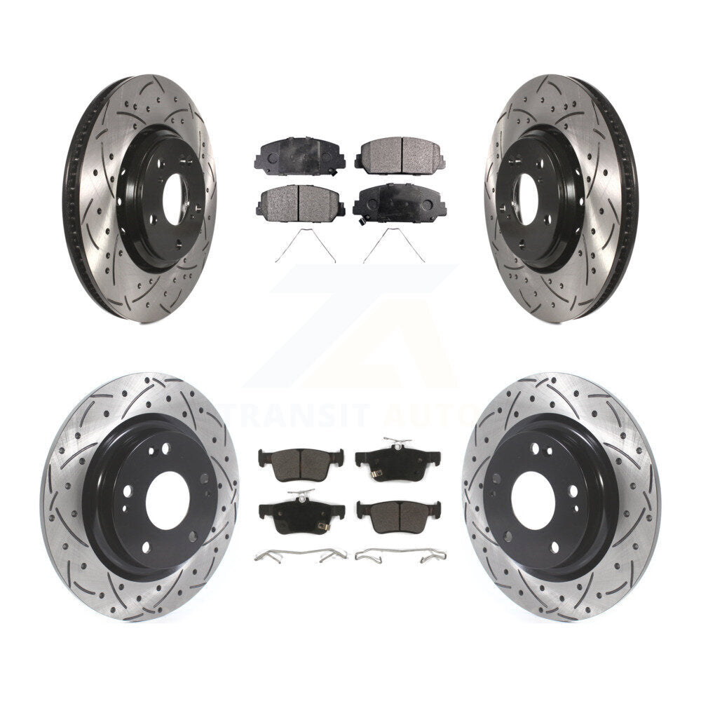 [Avant + Arrière] Kit de disque (percé rainuré revêtu) et plaquette (semi-métallique) de frein pour Honda Civic KDF-100680