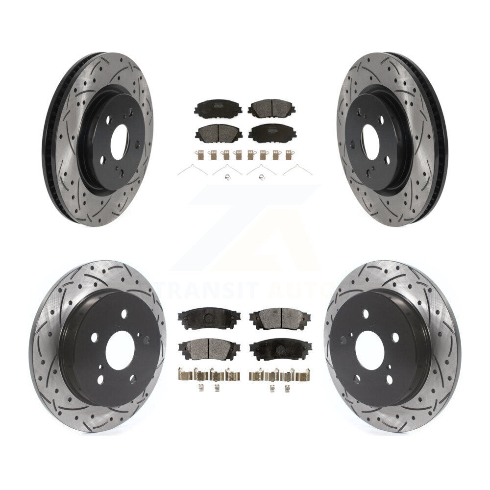 [Avant + Arrière] Kit de disque (percé rainuré revêtu) et plaquette (semi-métallique) de frein pour Toyota Camry RAV4 Lexus ES350 Avalon ES300h UX250h UX200 C-HR Venza ES250 Corolla Cross KDF-100685