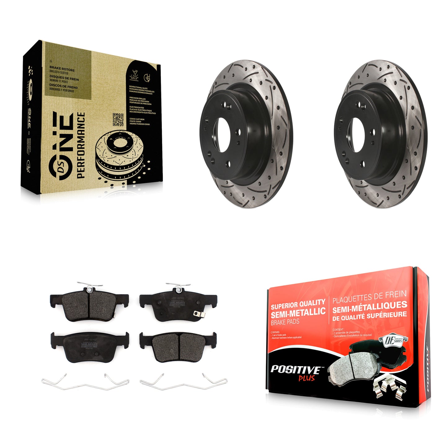 [Arrière] Kit de disque (percé rainuré revêtu) et plaquette (semi-métallique) de frein pour 2018-2022 Honda Accord KDF-100696