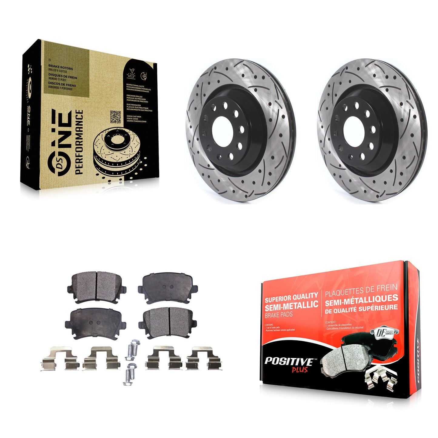 [Arrière] Kit de disque (percé rainuré revêtu) et plaquette (semi-métallique) de frein pour Volkswagen CC Passat GTI Golf R R32 KDF-100697