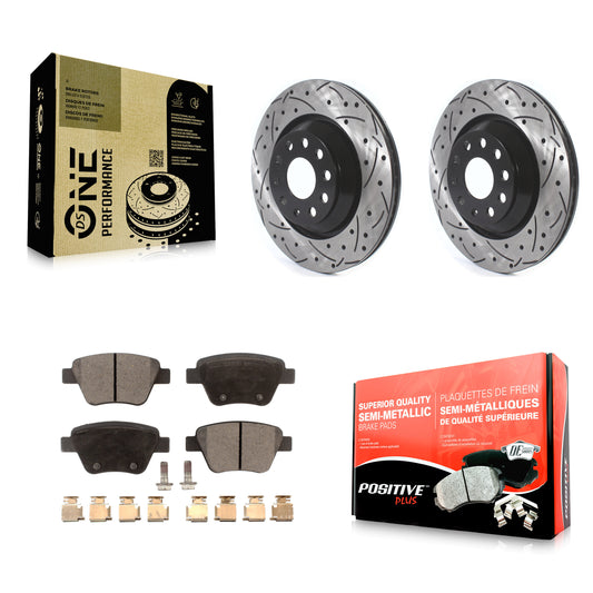 [Arrière] Kit de disque (percé rainuré revêtu) et plaquette (semi-métallique) de frein pour 2013 Volkswagen GTI avec 310mm Diameter Rotor KDF-100698