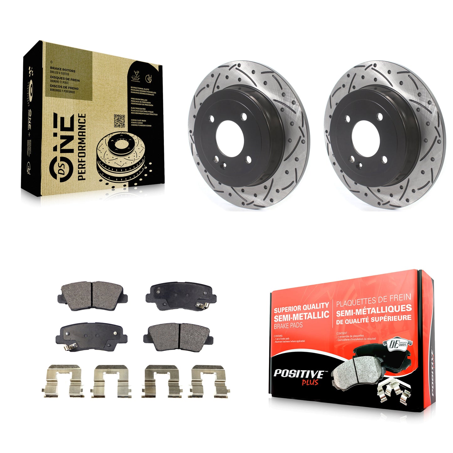 [Arrière] Kit de disque (percé rainuré revêtu) et plaquette (semi-métallique) de frein pour 2011 Hyundai Accent KDF-100702