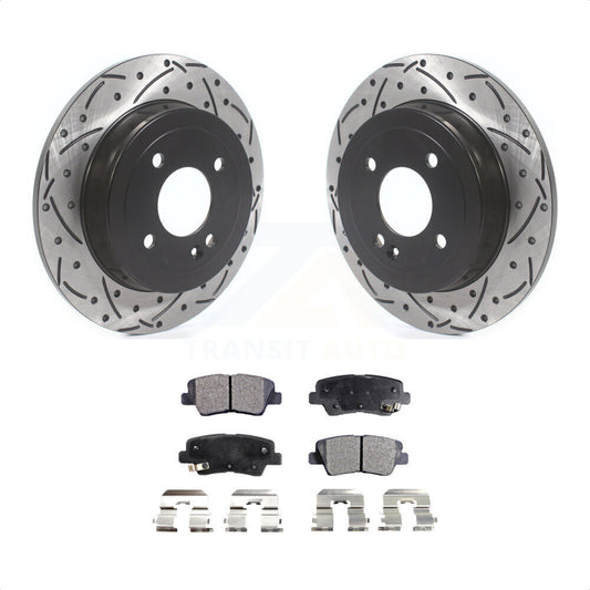 [Arrière] Kit de disque (percé rainuré revêtu) et plaquette (semi-métallique) de frein pour Hyundai Accent Kia Rio KDF-100703 par Transit Auto