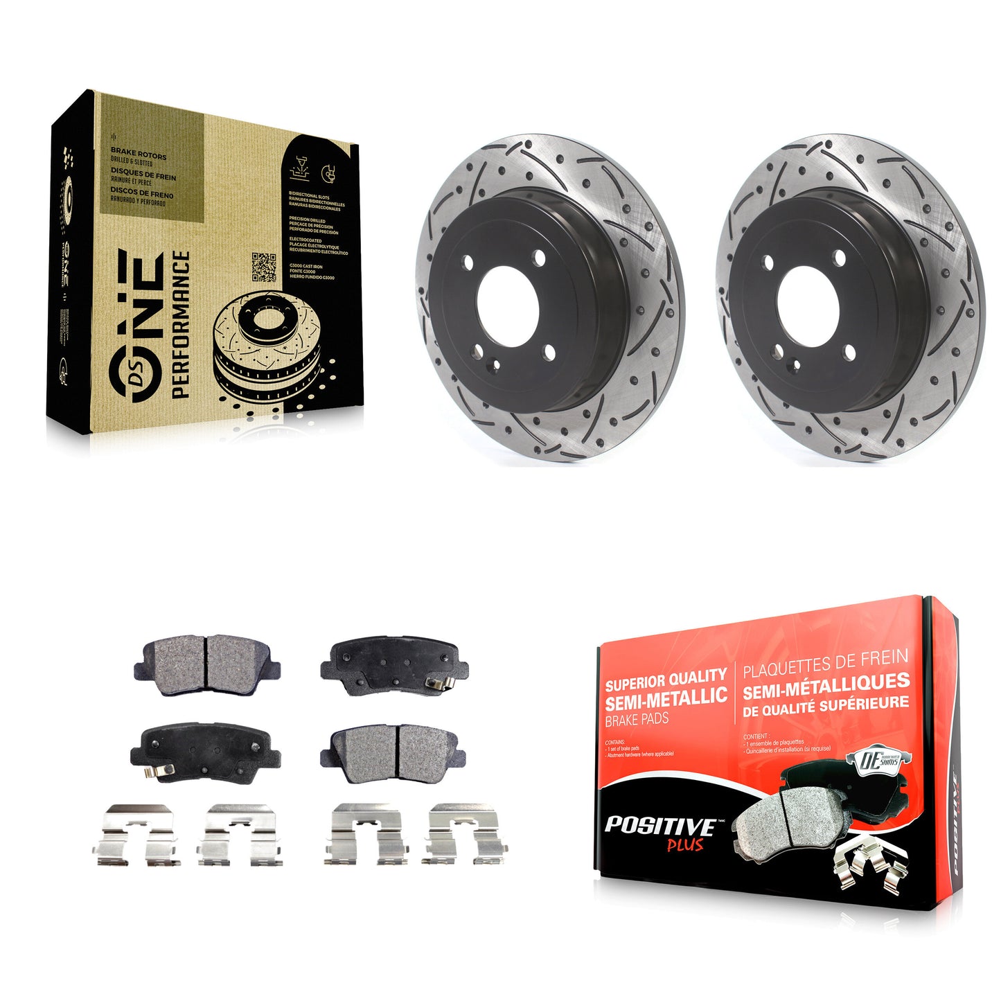 [Arrière] Kit de disque (percé rainuré revêtu) et plaquette (semi-métallique) de frein pour Hyundai Accent Kia Rio KDF-100703