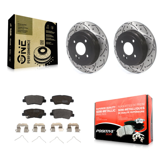 [Arrière] Kit de disque (percé rainuré revêtu) et plaquette (semi-métallique) de frein pour Hyundai Accent Kia Rio KDF-100704