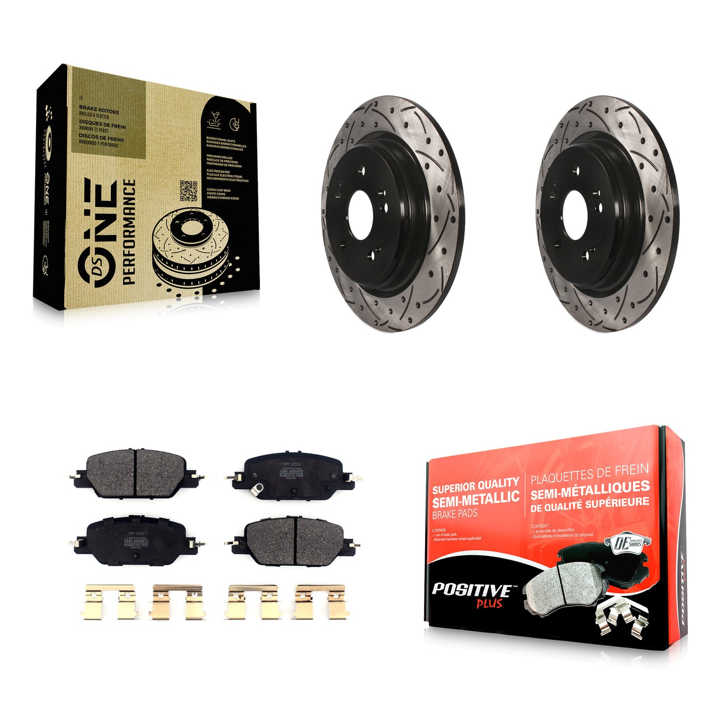 [Arrière] Kit de disque (percé rainuré revêtu) et plaquette (semi-métallique) de frein pour 2017-2022 Honda CR-V KDF-100707