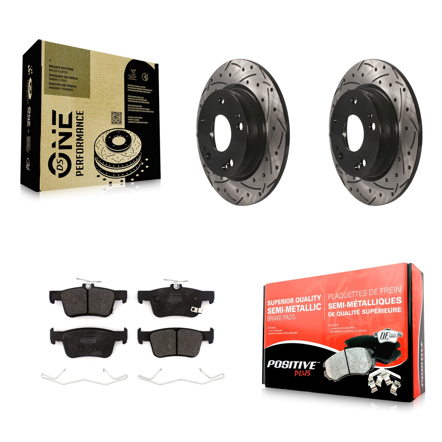 [Arrière] Kit de disque (percé rainuré revêtu) et plaquette (semi-métallique) de frein pour Honda Insight Civic KDF-100709