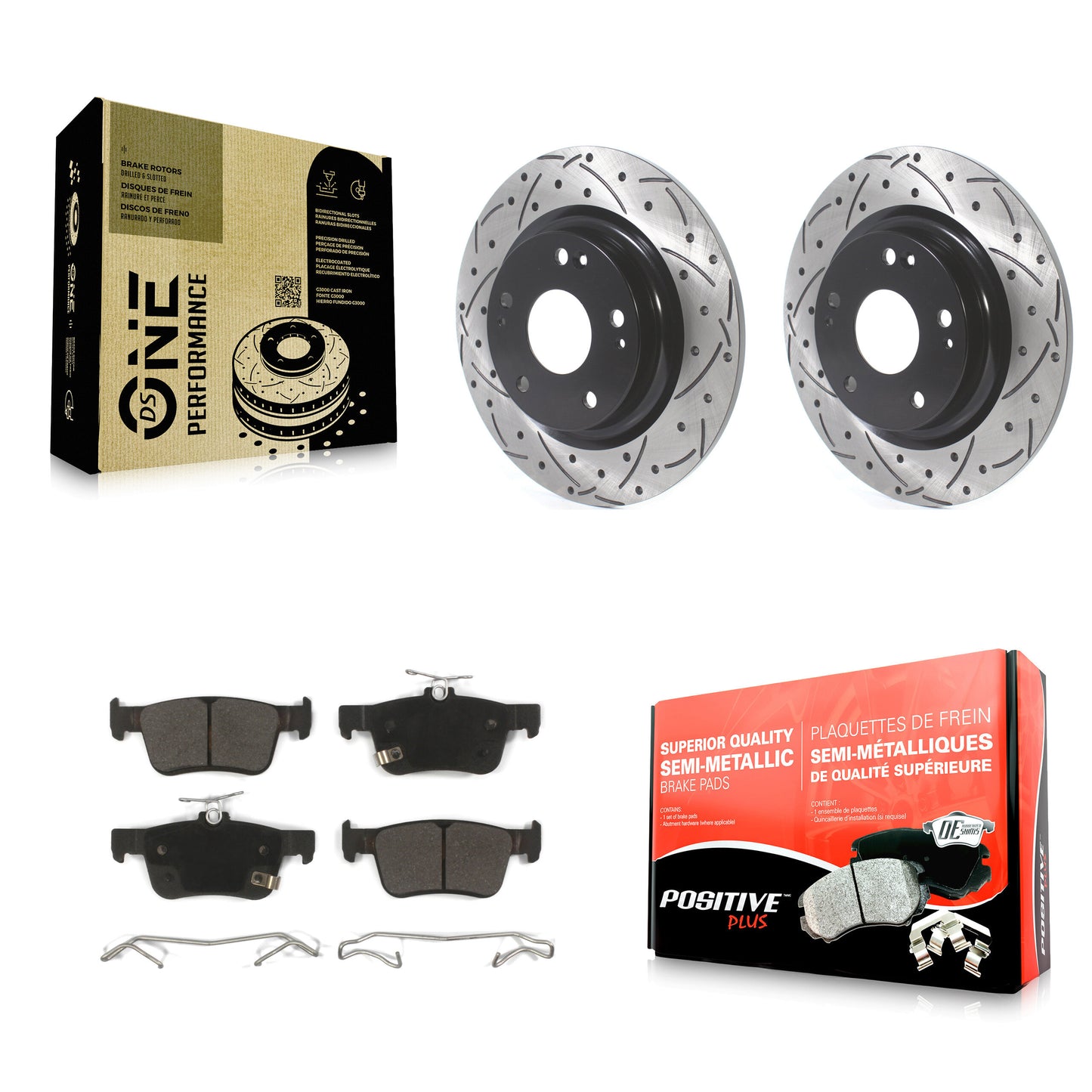 [Arrière] Kit de disque (percé rainuré revêtu) et plaquette (semi-métallique) de frein pour Honda Civic KDF-100712