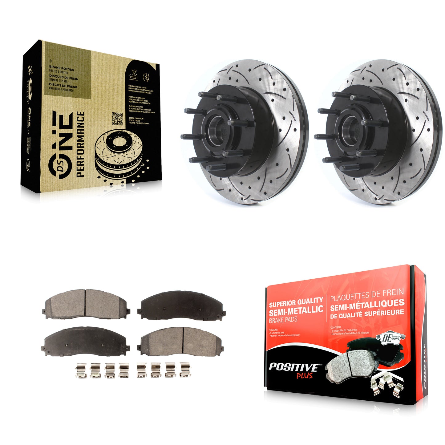 [Avant] Kit de disque (percé rainuré revêtu) et plaquette (semi-métallique) de frein pour Ford F-250 Super Duty F-350 KDF-100713