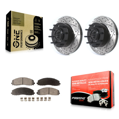 [Avant] Kit de disque (percé rainuré revêtu) et plaquette (semi-métallique) de frein pour Ford F-250 Super Duty F-350 KDF-100713