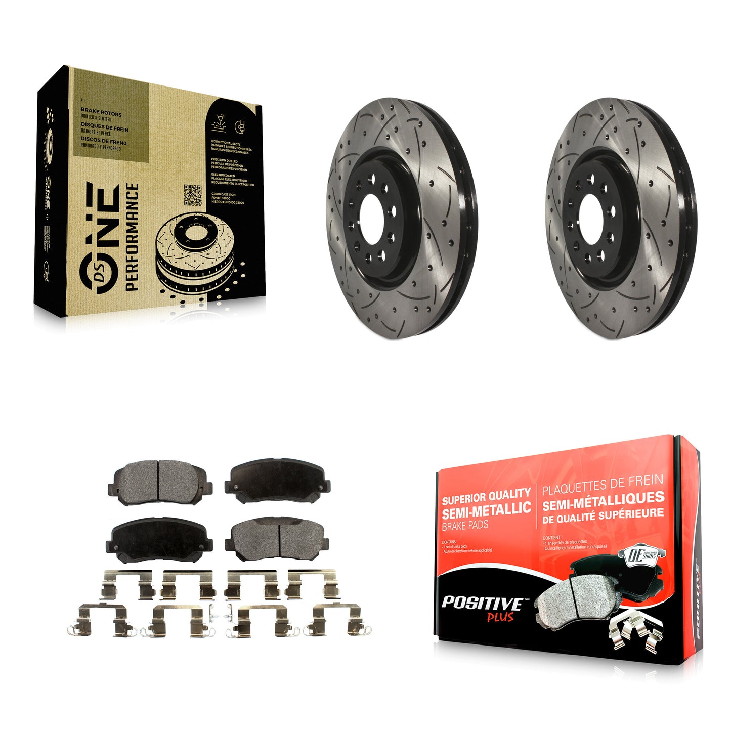 [Avant] Kit de disque (percé rainuré revêtu) et plaquette (semi-métallique) de frein pour 2014-2017 Jeep Cherokee avec Single Piston Caliper KDF-100717