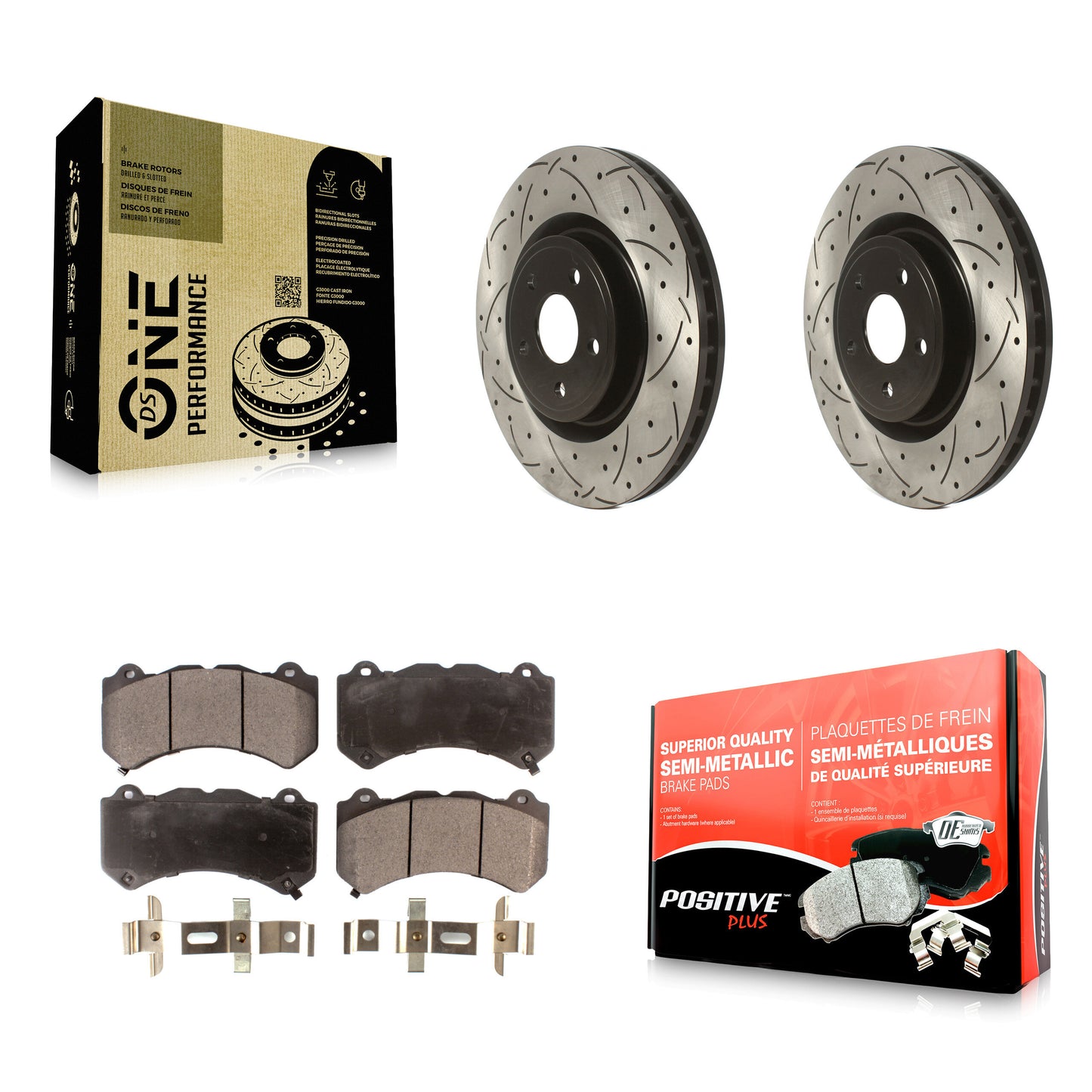 [Avant] Kit de disque (percé rainuré revêtu) et plaquette (semi-métallique) de frein pour Jeep Grand Cherokee Dodge Durango KDF-100741