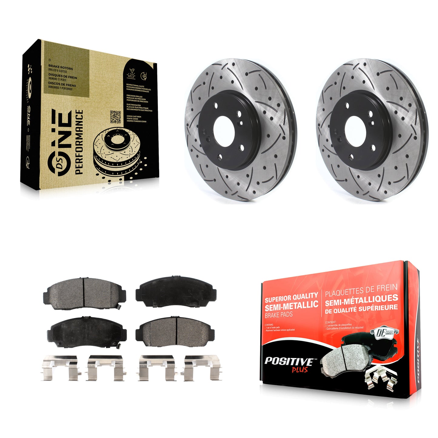 [Avant] Kit de disque (percé rainuré revêtu) et plaquette (semi-métallique) de frein pour Honda Accord Acura TL TSX CL KDF-100744