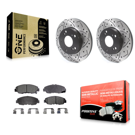 [Avant] Kit de disque (percé rainuré revêtu) et plaquette (semi-métallique) de frein pour Honda Civic KDF-100748