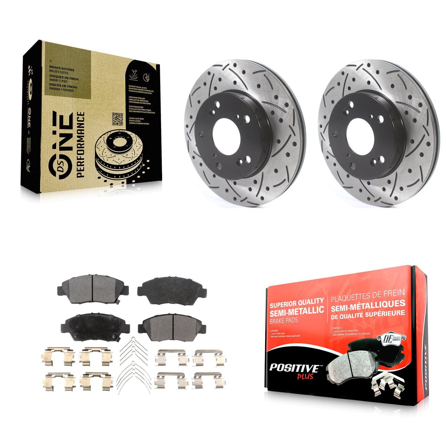 [Avant] Kit de disque (percé rainuré revêtu) et plaquette (semi-métallique) de frein pour Honda Civic Acura RSX CR-Z KDF-100749