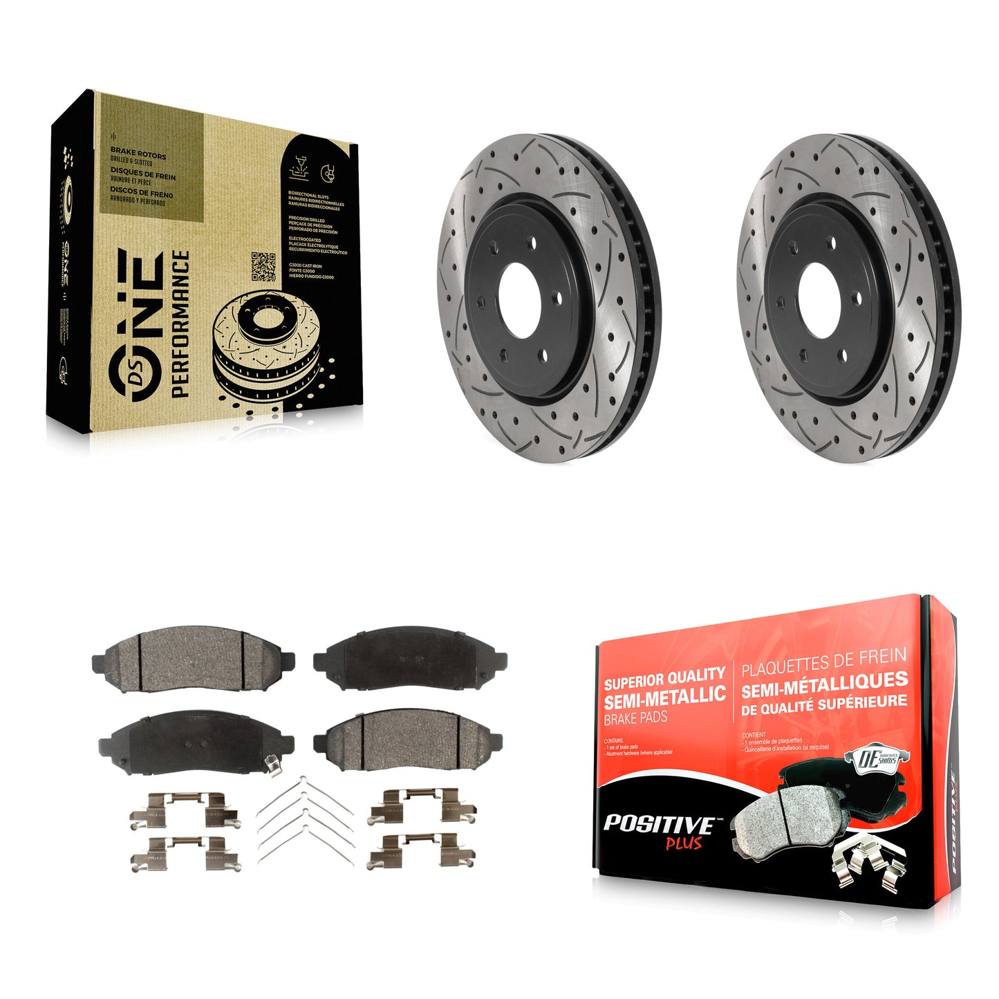 [Avant] Kit de disque (percé rainuré revêtu) et plaquette (semi-métallique) de frein pour Nissan Frontier Pathfinder Xterra Suzuki Equator KDF-100756