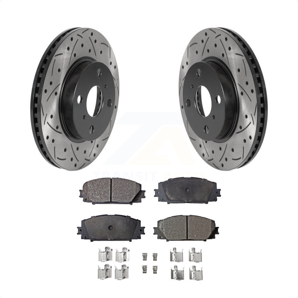 [Avant] Kit de disque (percé rainuré revêtu) et plaquette (semi-métallique) de frein pour Toyota Yaris Prius C Scion iQ KDF-100757 par Transit Auto