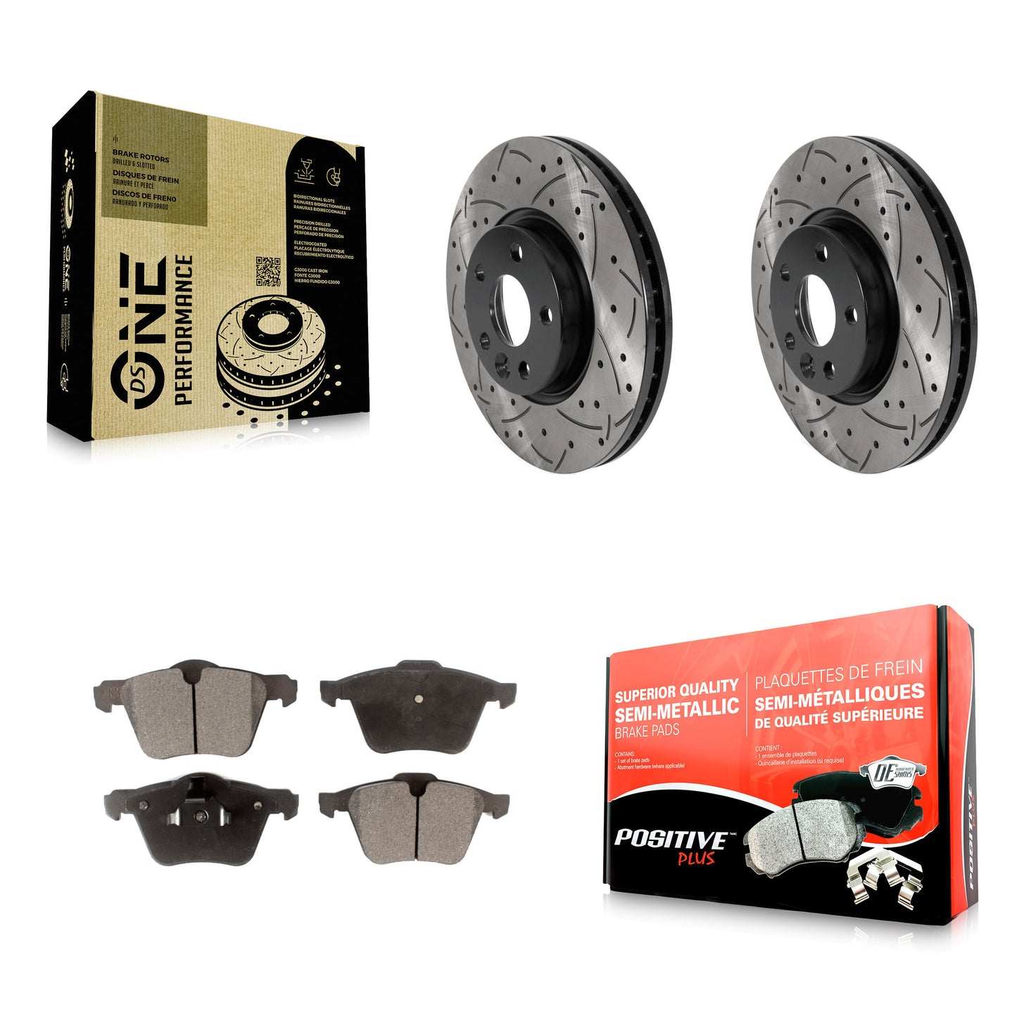 [Avant] Kit de disque (percé rainuré revêtu) et plaquette (semi-métallique) de frein pour 2008 Volvo V70 avec 300mm Diameter Rotor KDF-100763
