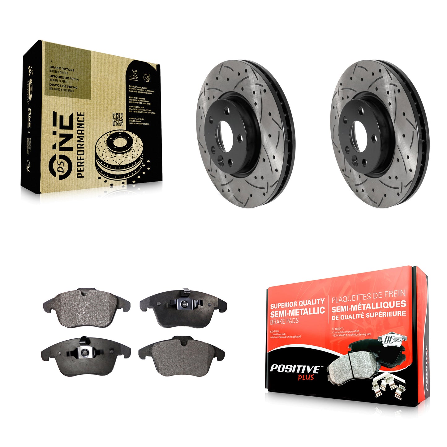 [Avant] Kit de disque (percé rainuré revêtu) et plaquette (semi-métallique) de frein pour Volvo S60 XC70 S80 Land Rover Range Evoque V60 V70 KDF-100764