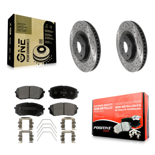 [Avant] Kit de disque (percé rainuré revêtu) et plaquette (semi-métallique) de frein pour Hyundai Sonata Kia Optima KDF-100772