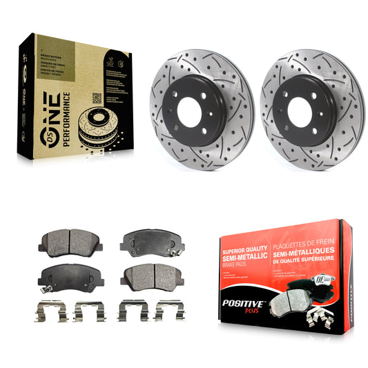 [Avant] Kit de disque (percé rainuré revêtu) et plaquette (semi-métallique) de frein pour Hyundai Accent Kia Rio KDF-100777