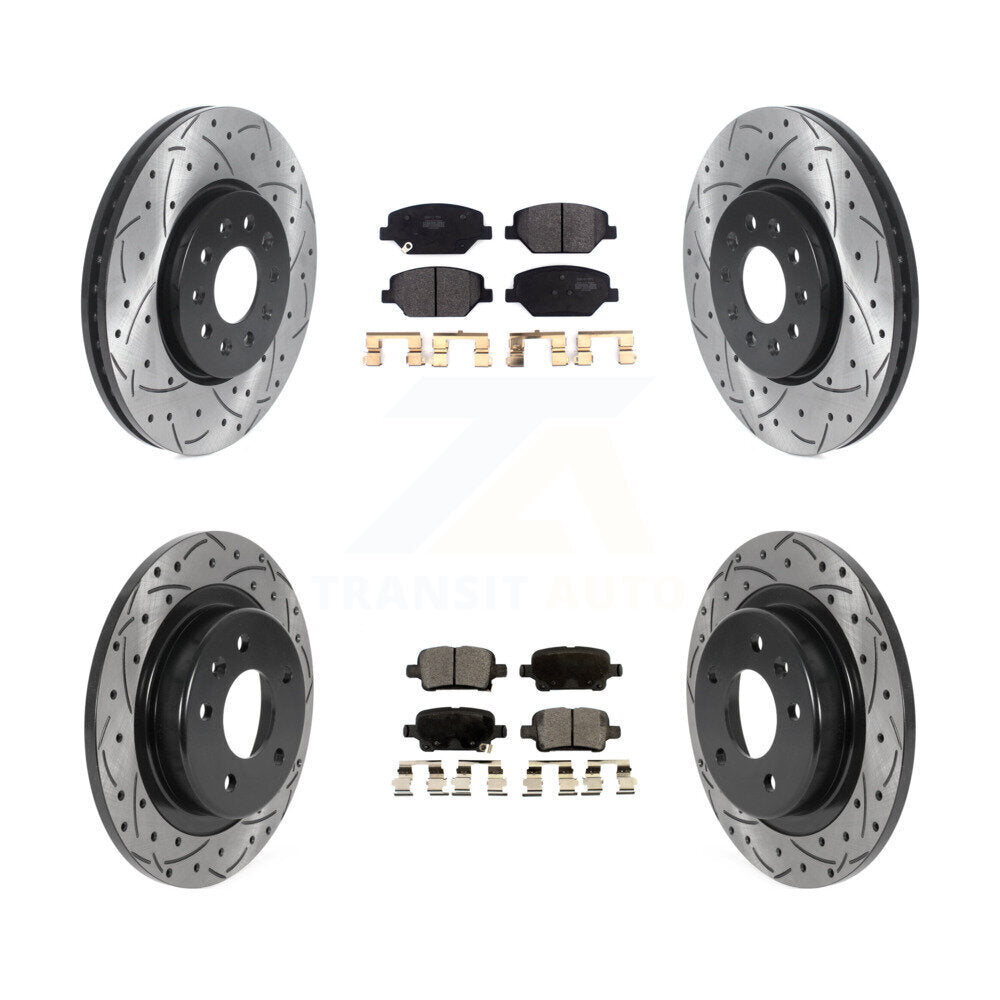 [Avant + Arrière] Kit de disque (percé rainuré revêtu) et plaquette (semi-métallique) de frein pour Chevrolet Equinox GMC Terrain Buick LaCrosse KDF-100791