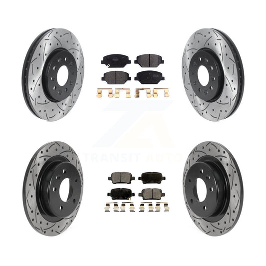 [Avant + Arrière] Kit de disque (percé rainuré revêtu) et plaquette (semi-métallique) de frein pour Chevrolet Equinox GMC Terrain Buick LaCrosse KDF-100791