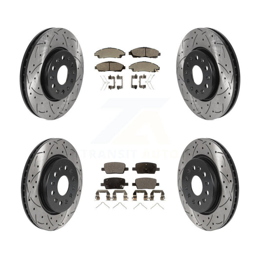 [Avant + Arrière] Kit de disque (percé rainuré revêtu) et plaquette (semi-métallique) de frein pour Chevrolet Traverse GMC Acadia Buick Enclave Blazer KDF-100796
