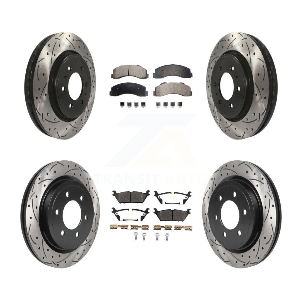 [Avant + Arrière] Kit de disque (percé rainuré revêtu) et plaquette (semi-métallique) de frein pour Ford F-150 Expedition Lincoln Navigator KDF-100799 par Transit Auto