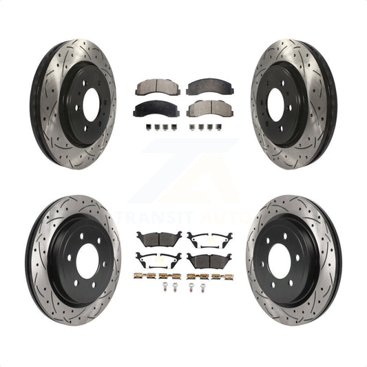 [Avant + Arrière] Kit de disque (percé rainuré revêtu) et plaquette (semi-métallique) de frein pour Ford F-150 Expedition Lincoln Navigator KDF-100799 par Transit Auto