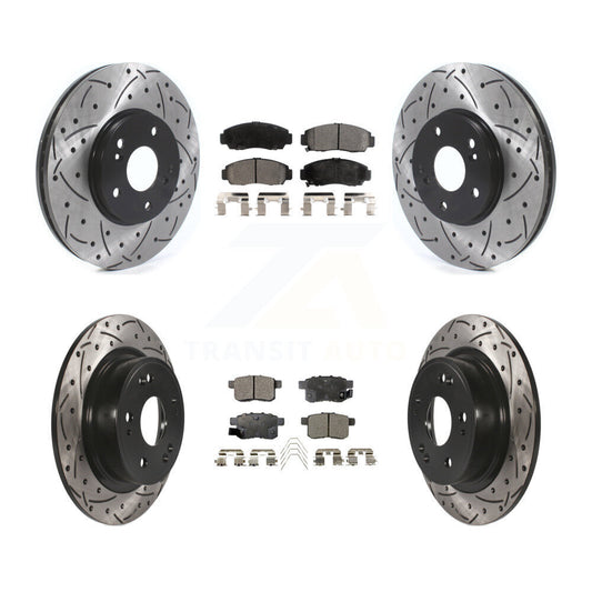 [Avant + Arrière] Kit de disque (percé rainuré revêtu) et plaquette (semi-métallique) de frein pour Honda Accord Acura TSX KDF-100803