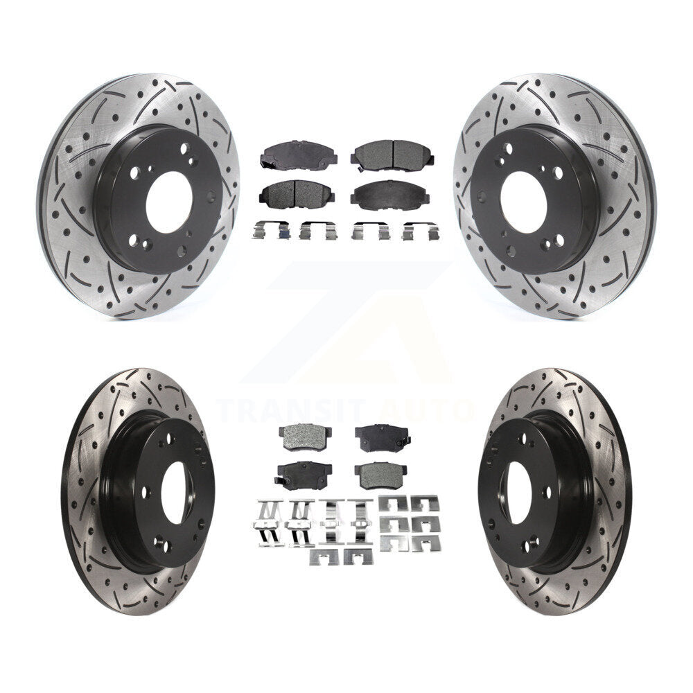 [Avant + Arrière] Kit de disque (percé rainuré revêtu) et plaquette (semi-métallique) de frein pour Honda Civic KDF-100804