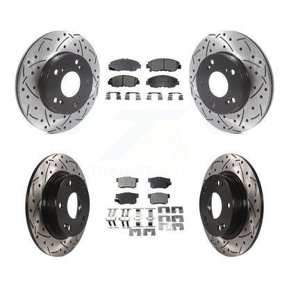 [Avant + Arrière] Kit de disque (percé rainuré revêtu) et plaquette (semi-métallique) de frein pour Honda Civic KDF-100804