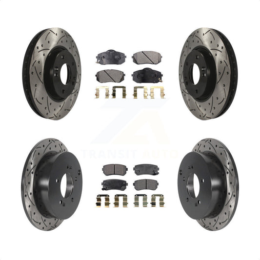 [Avant + Arrière] Kit de disque (percé rainuré revêtu) et plaquette (semi-métallique) de frein pour Hyundai Tucson Kia Sportage KDF-100811 par Transit Auto